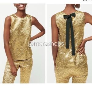 J. Crew Collection bow-back top in metallic leaf jacquard